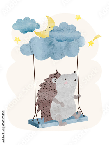 Cute hedgehog on swing with...