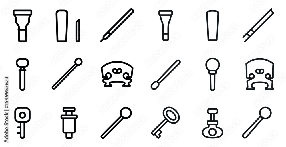 Musical instruments outline icons set – line, music, symphony graphics collection Musical instruments outline icons set – line, music, symphony graphics collection