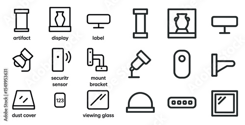 Museum and artifacts outline icons set – linear, gallery, history and culture symbols
