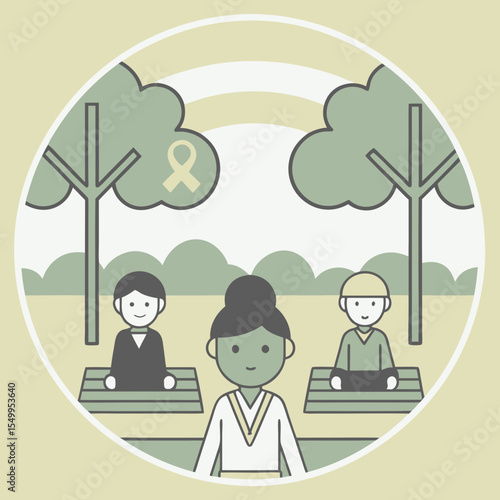 World Mental Health Day icon with park and people