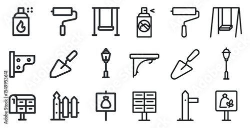 Home improvement outline icons set – diy, renovation, construction toolkit symbols