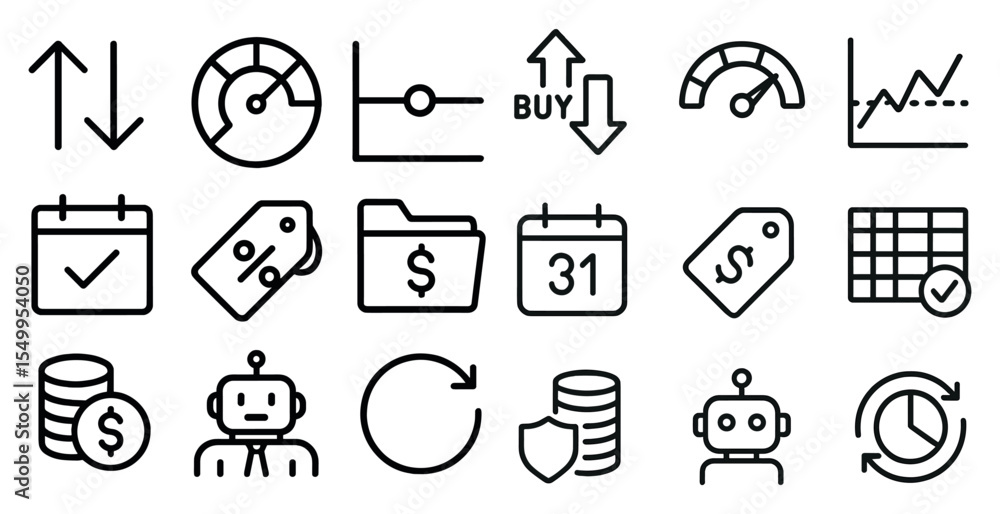 Fototapeta premium Business and finance line icons set – linear, outline, economic and chart symbols