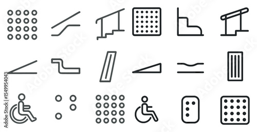 Accessibility and mobility icons set – outline, linear, barrier-free symbols