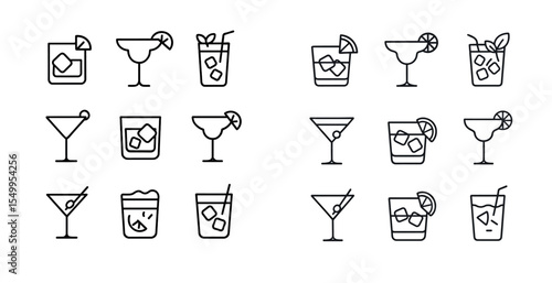 Cocktail and beverage outline icons set – drinks, bar, linear symbols