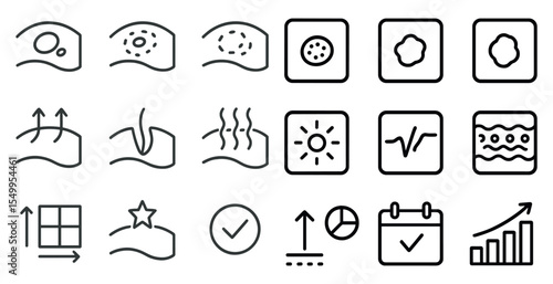 Skin care and dermatology outline icons set – linear, beauty, treatment symbols