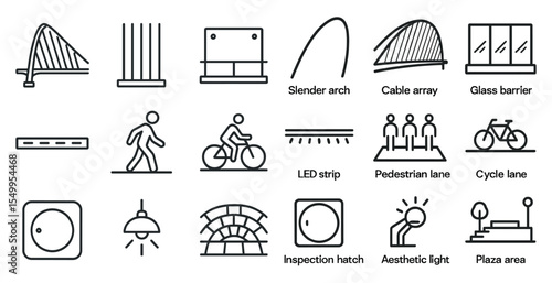 Urban architecture outline icons set – line, design, cityscape essentials