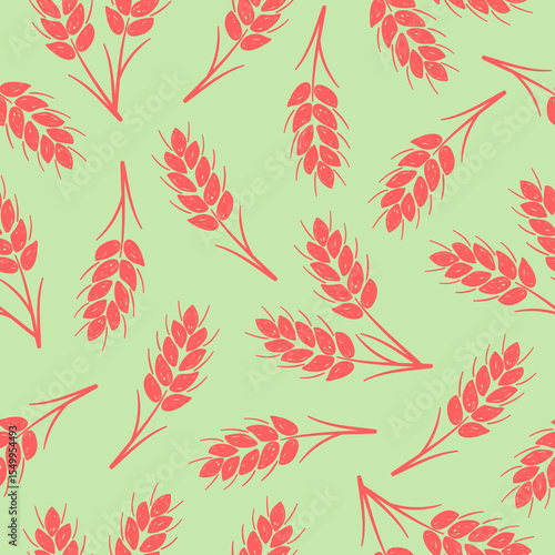 Seamless vector pattern with ears of wheat. Hand drawn doodle wheat grain background