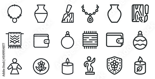 Home decor and crafts icons set – linear, outline, design and diy symbols