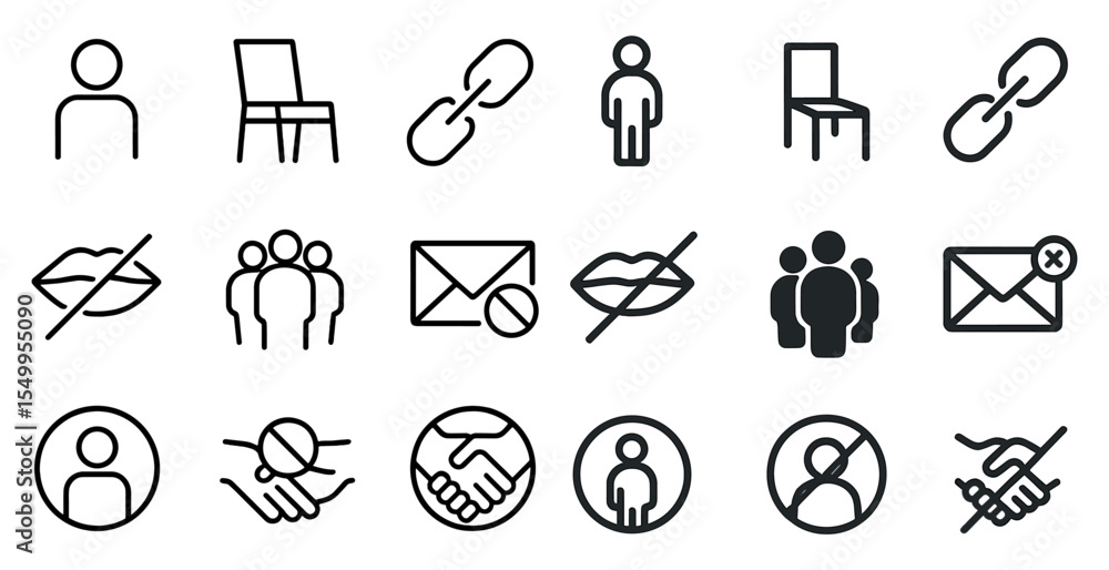 Naklejka premium Communication and interaction outline icons set – linear, messaging, social symbols