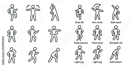 Exercise and fitness linear icons set – outline, workout, gym and wellness symbols