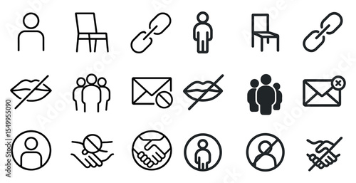 Communication and interaction outline icons set – linear, messaging, social symbols