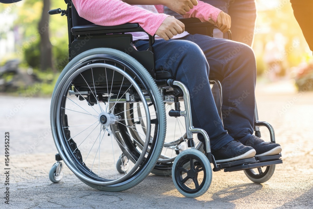 Obraz premium People support a person in a wheelchair..