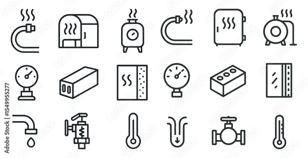 Fototapeta premium Heating and cooling outline icons set – line, hvac, temperature regulation symbols