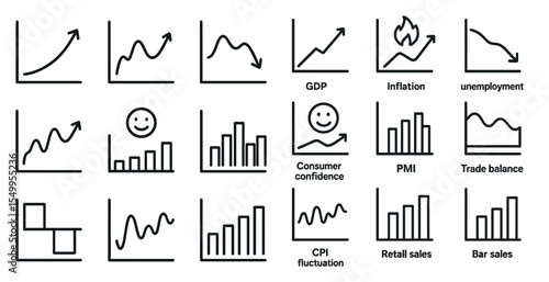 Economic and financial outline icons set – chart, graph, data analysis symbols