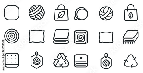 Craft supplies icons set – outline, linear, knitting and eco-friendly symbols