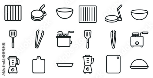 Kitchen tools line icons set – outline, culinary, cooking equipment symbols