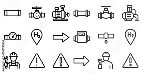 Plumbing and construction line icons set – outline, pipeline, repair symbols