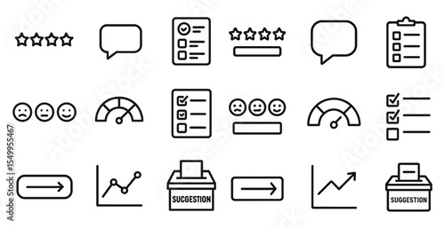Customer feedback line icons set – outline, survey, review and rating symbols