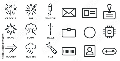 Sound effects line icons set – outline, linear, audio and noise symbols