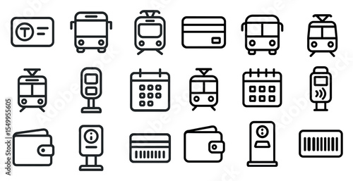 Transportation line icons set – outline, transit, commuting elements