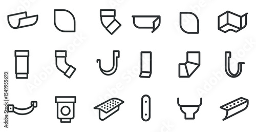 Plumbing elements outline icons set – pipework, fitting, construction craftsmanship