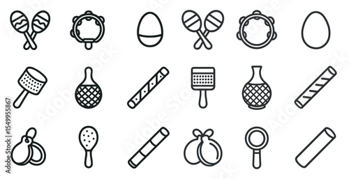 Music instruments icons set in outline style – percussion, rhythm, and sound symbols