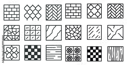 Architectural pattern icons set – outline, linear, building design elements