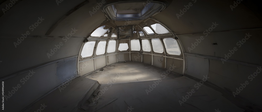 Fototapeta premium Derelict airplane cabin interior view