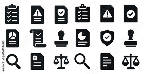 Business and security solid icons set – filled, silhouette, corporate essentials