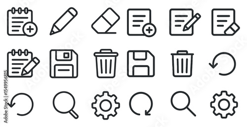 Office and productivity line icons set – outline, flat, task management symbols