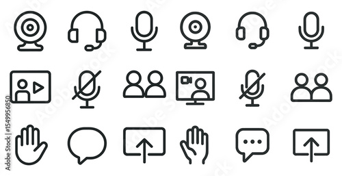 Communication and technology outline icons set – linear, digital, online symbols