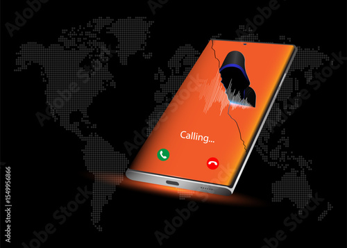 Vishing tech concept. Call warning and alert. Smart phone cybersecurity.