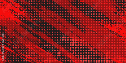 Rectangular grunge halfton, texture with shabby old stripes in black and red, design flat style vector illustration