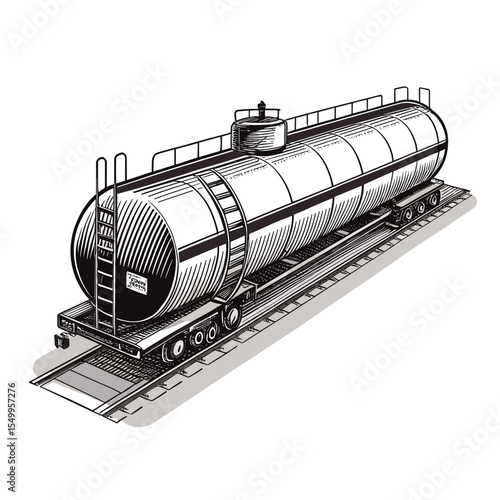 Rail transport tank car in a vintage illustration style  