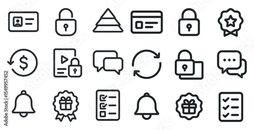 Security and privacy outline icons set – linear, line, protection and safety symbols