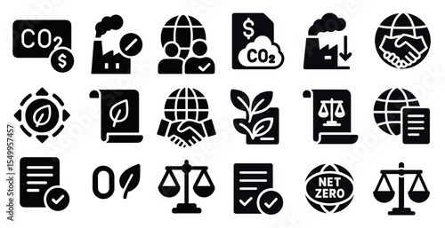 Carbon footprint silhouette icons set – environmental, sustainability, eco-friendly signs