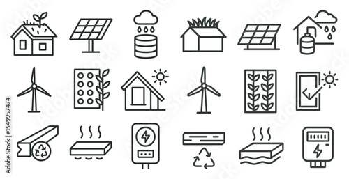 Renewable energy icons set – outline, eco, sustainable power symbols