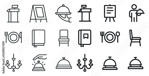 Restaurant and catering line icons set – outline, dining, service symbols