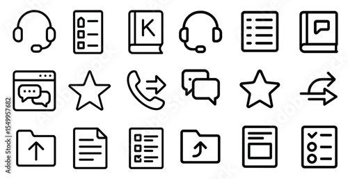 Customer service linear icons set – flat, solid, help desk and support symbols