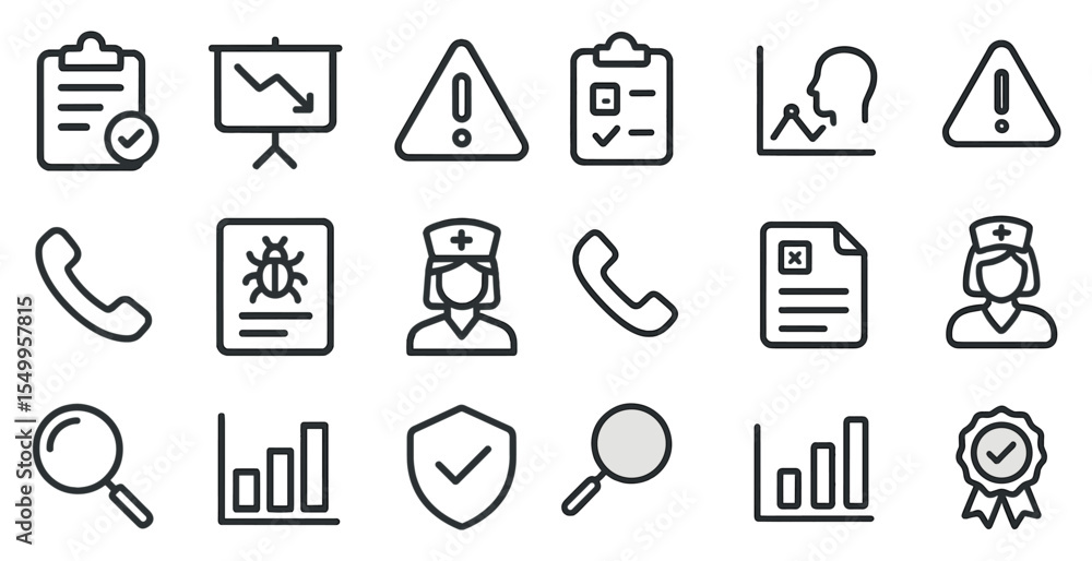 Fototapeta premium Business and analytics outline icons set – linear, data, management symbols
