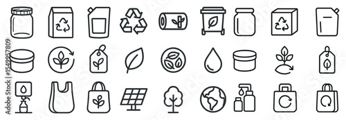 Eco-friendly recycling icons set – outline, line, green sustainability symbols