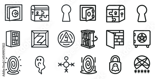 Security and protection outline icons set – safety, lock, access control symbols