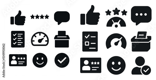 Customer feedback silhouette icons set – solid, rating, review design elements