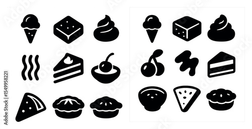 Culinary delights solid icons set – filled, cooking, and food art designs