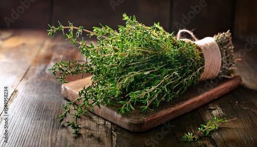 lush green thyme bouquet a vibrant fresh herbal still life