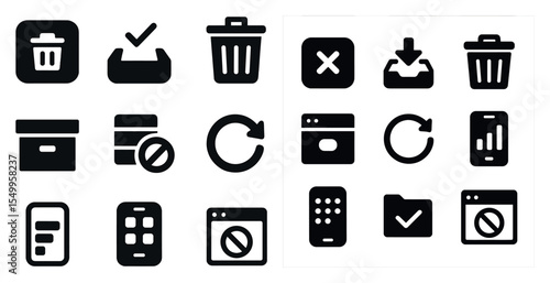 User interface solid icons set – flat, filled, app and web design symbols