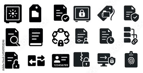 Security and privacy solid icons set – filled, lock, data protection symbols