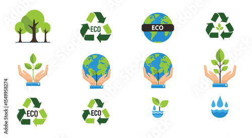 Diverse Collection Of Flat Design Environmental Protection And Recycling Icons For Global Sustainability