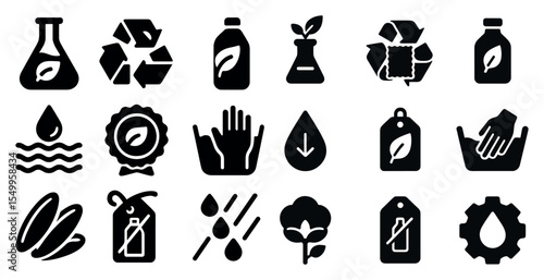 Eco-friendly silhouette icons set – recycled, sustainable, green symbols
