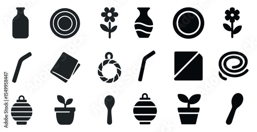 Home and decor silhouette icons set – filled, solid, interior and lifestyle symbols